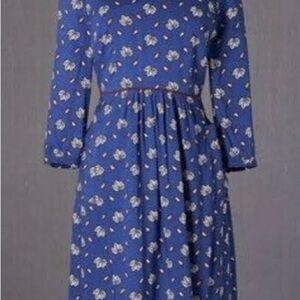 Boden Blue Maple Leaf Long Sleeve Dress